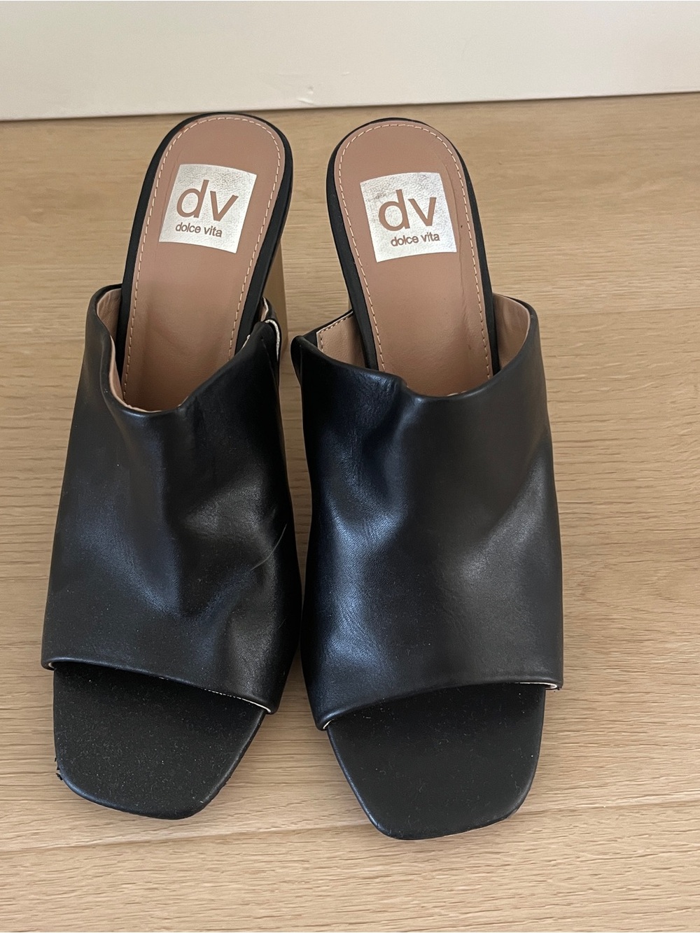 Dolce Vita Black Open-Toe Leather Slide Mules